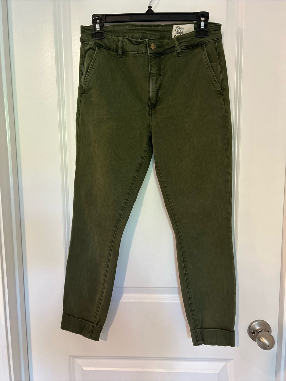 Women’s Olive Green Stretchy Denim Rolled-Cuff Pants